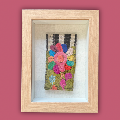 Framed handwoven textile wall art