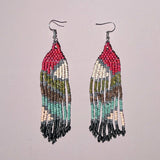 Ceramic Bead Earrings - Long Earth-Tone Fringe