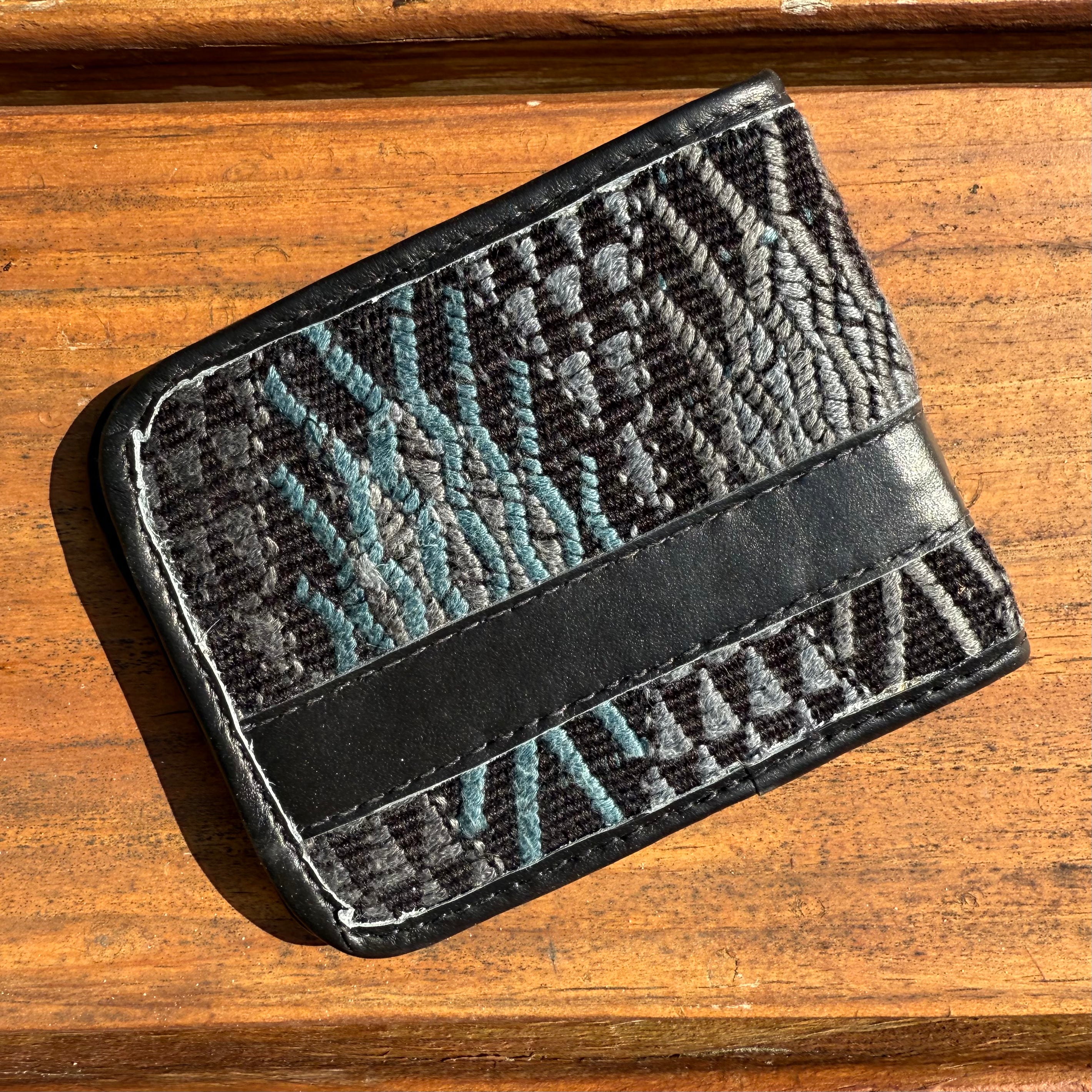Black Huipil & Leather Men's Wallet
