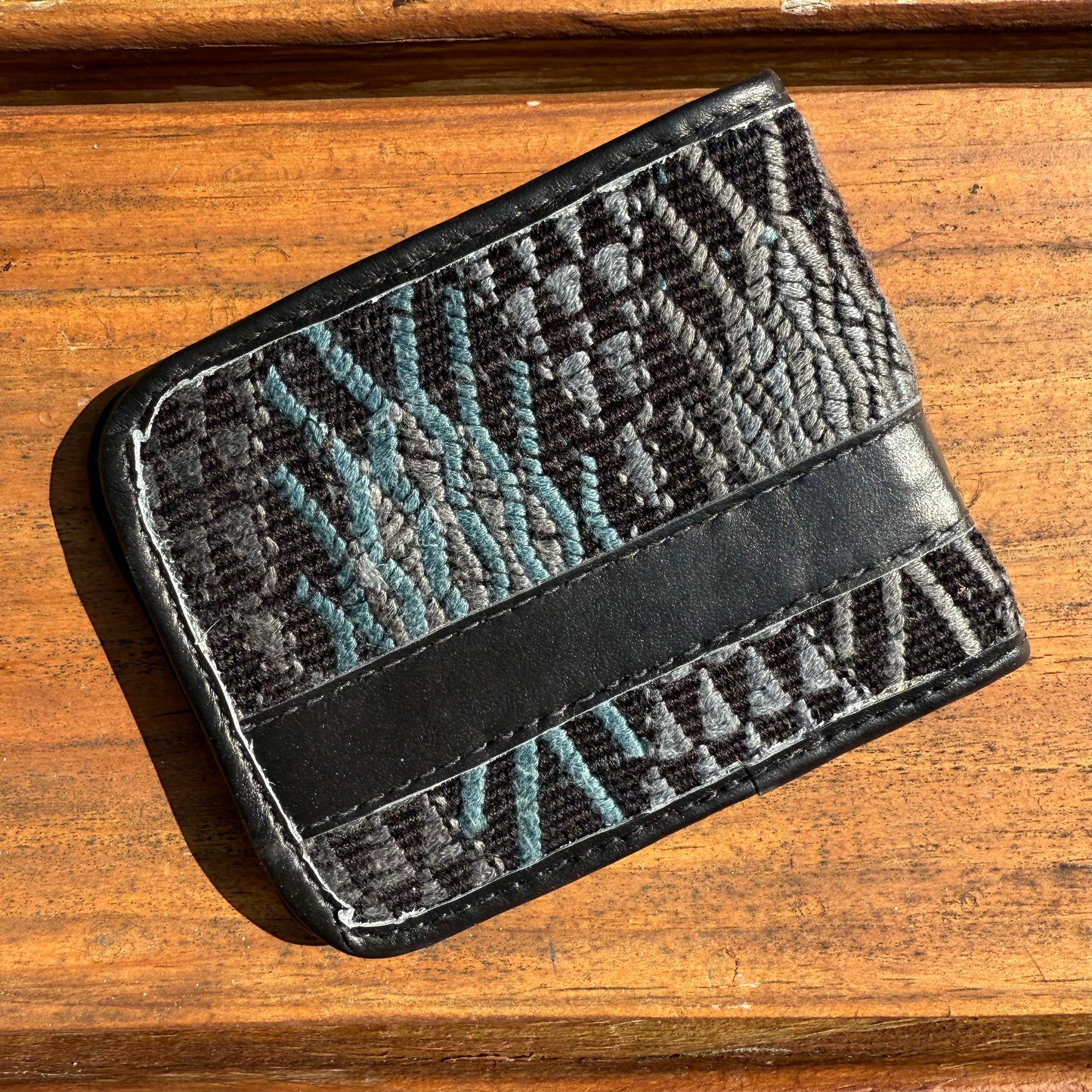 Black Huipil & Leather Men's Wallet