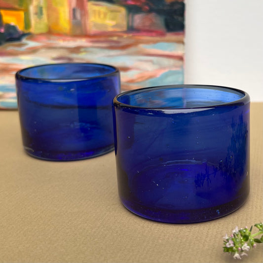 Handblown Blue Bodega Wine Glasses, Set of 2