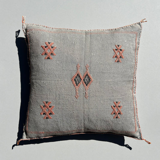 Grey & Peach Cactus Silk Kilim Pillow