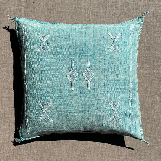 Seafoam Blue Cactus Silk Kilim Pillow