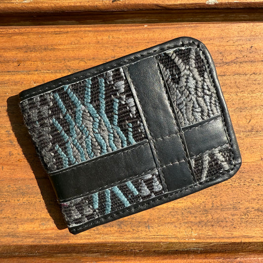 Black Huipil & Leather Men's Wallet