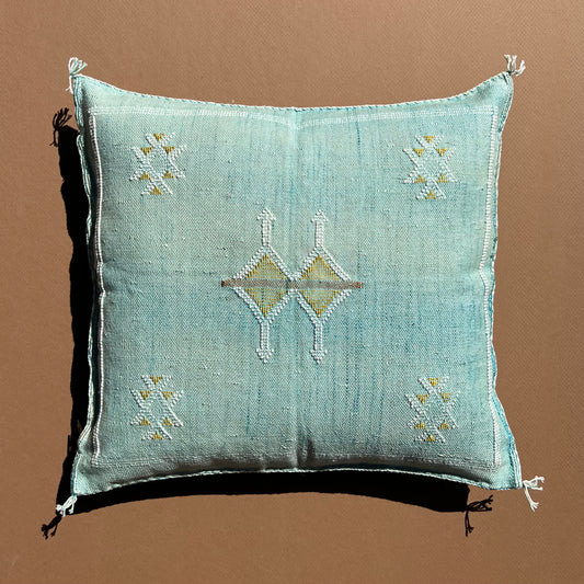 Pale Turquoise & Gold Cactus Silk Kilim Pillow