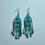 Ceramic Bead Earrings - Blue-Green Fringe