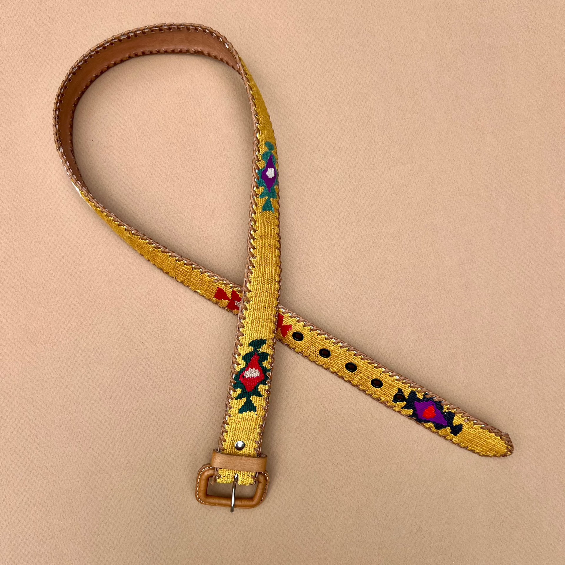 Gold Handwoven Guatemalan Whip-Stitched Belt | Intertwined 