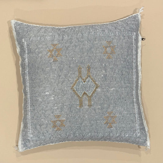 Grey Sabra Cactus Silk Pillow Cover from Morocco - Handwoven