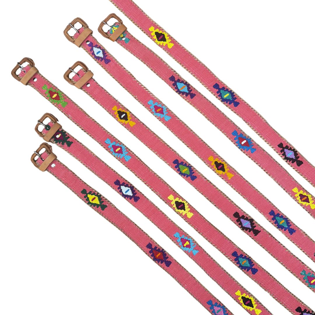 Pink-Coral Handwoven Guatemalan Whip-Stitched Belt – Intertwined