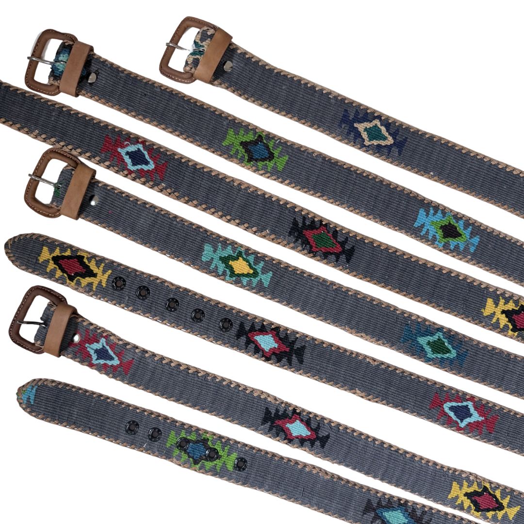 Denim-Colored (Blue-Grey) Handwoven Guatemalan Whip-Stitched Belt