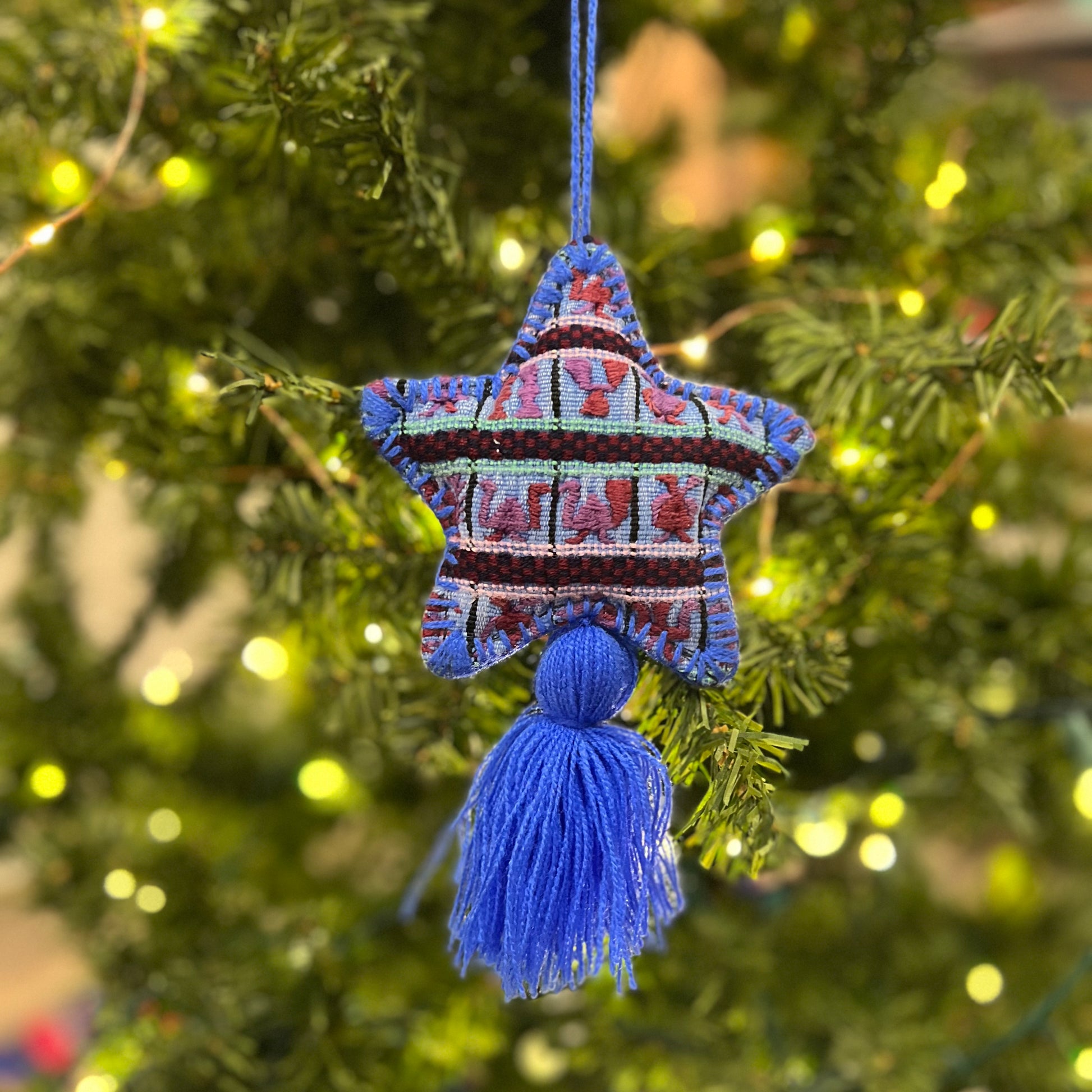 Handmade Christmas Ornament - Blue Star with Tassel