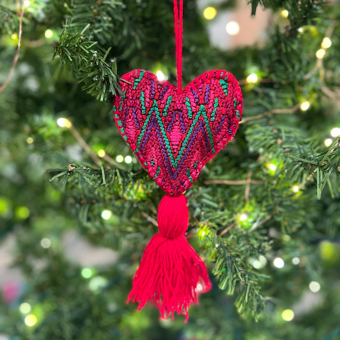 Handmade Christmas Ornament - Red Heart with Tassel