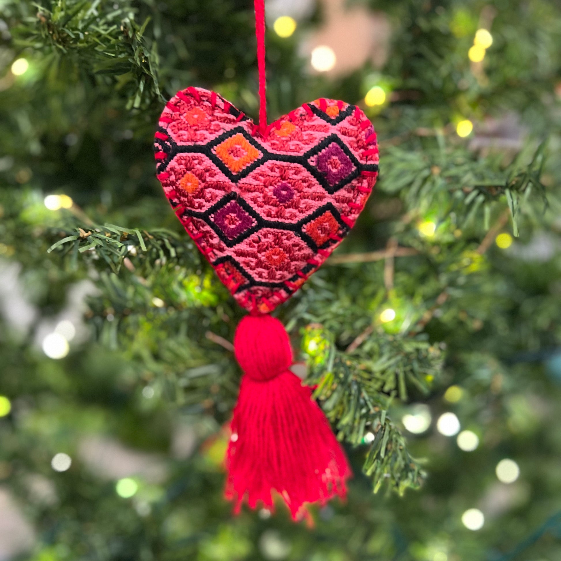 Handmade_Christmas_Ornament_-_Red_Pink Heart with Tassel