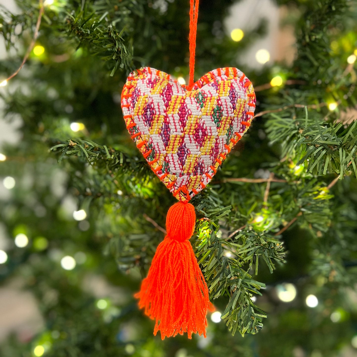 Handmade Christmas Ornament - White Orange Heart