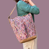 Huipil Bucket Bag - Handcrafted Vintage Mayan Textile & Leather Tote