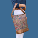 Huipil Bucket Bag - Handcrafted Vintage Mayan Textile & Leather Tote