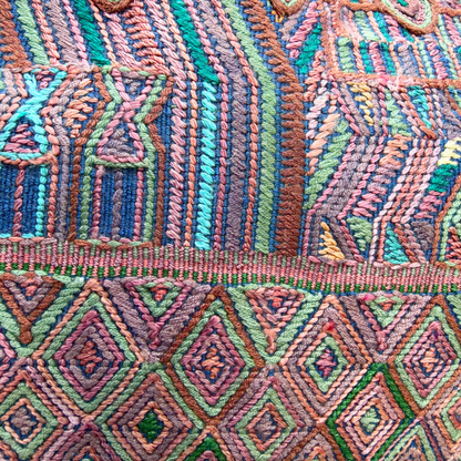 Huipil Bucket Bag - Handcrafted Vintage Mayan Textile & Leather Tote