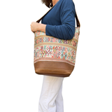 Huipil Bucket Bag - Handcrafted Vintage Mayan Textile & Leather Tote