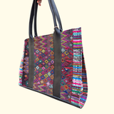 Handwoven Vintage Huipil Leather Tote