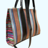 Handwoven Vintage Huipil Leather Tote