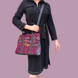 Handwoven Vintage Huipil Leather Tote