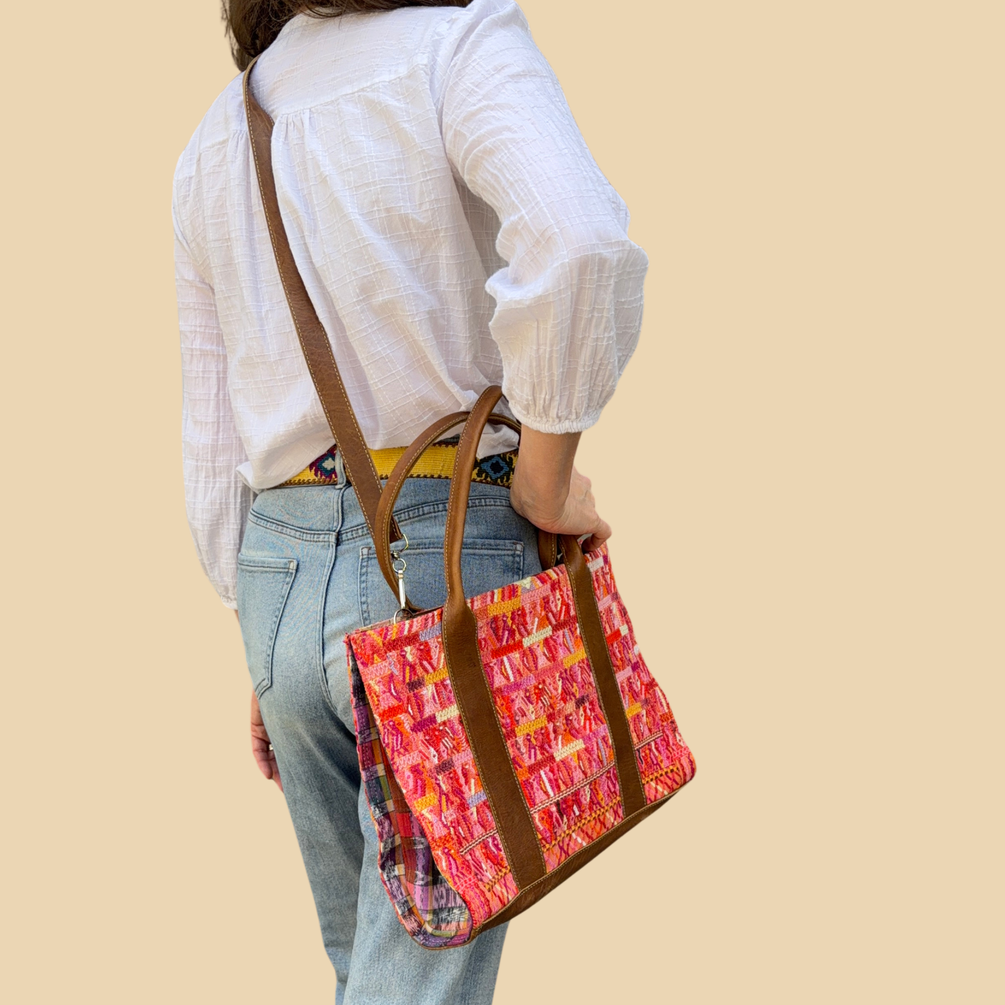 Handwoven Vintage Huipil Leather Tote