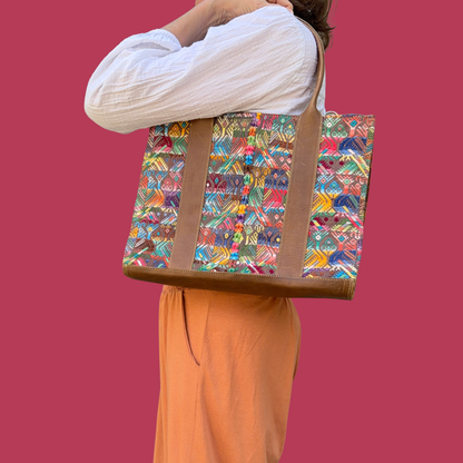Handwoven Vintage Huipil Leather Tote