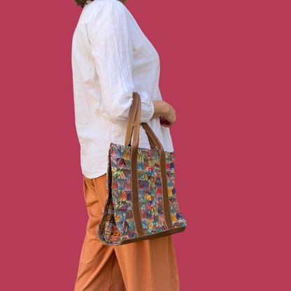 Handwoven Vintage Huipil Leather Tote