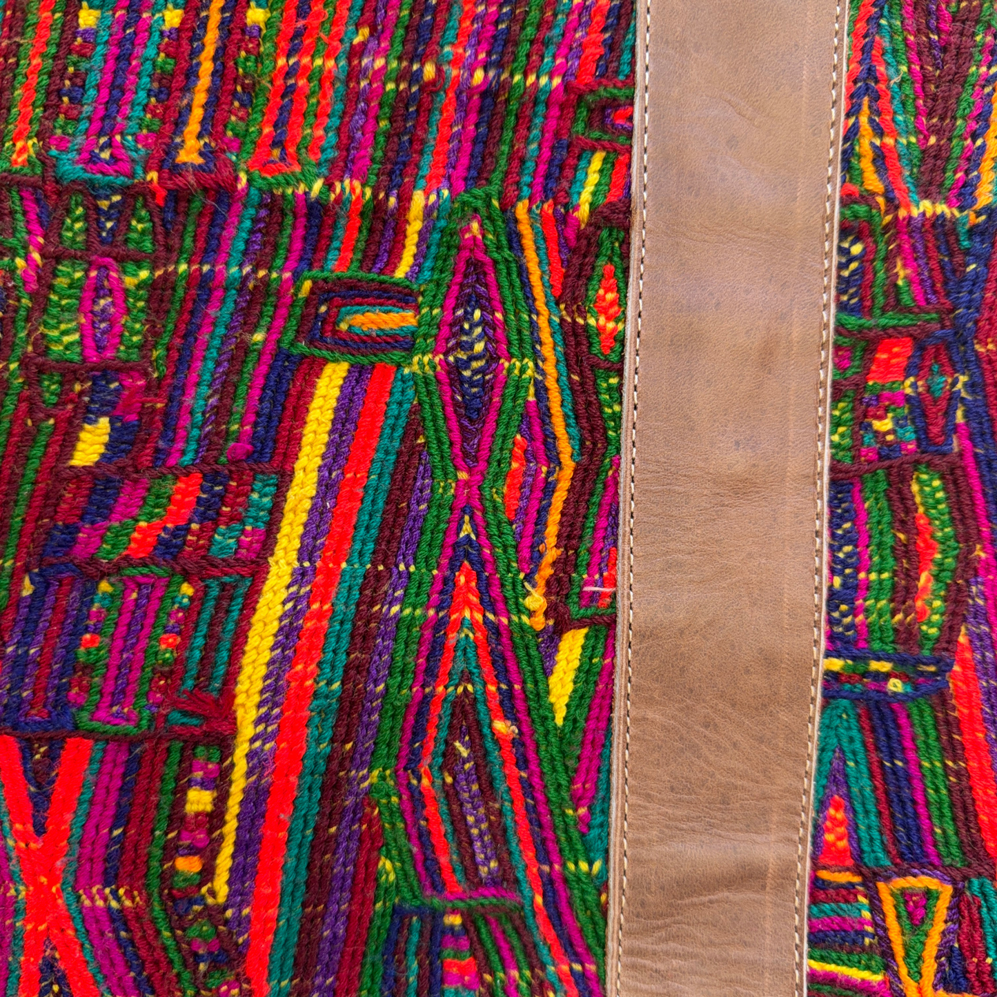 Handwoven Vintage Huipil Leather Tote