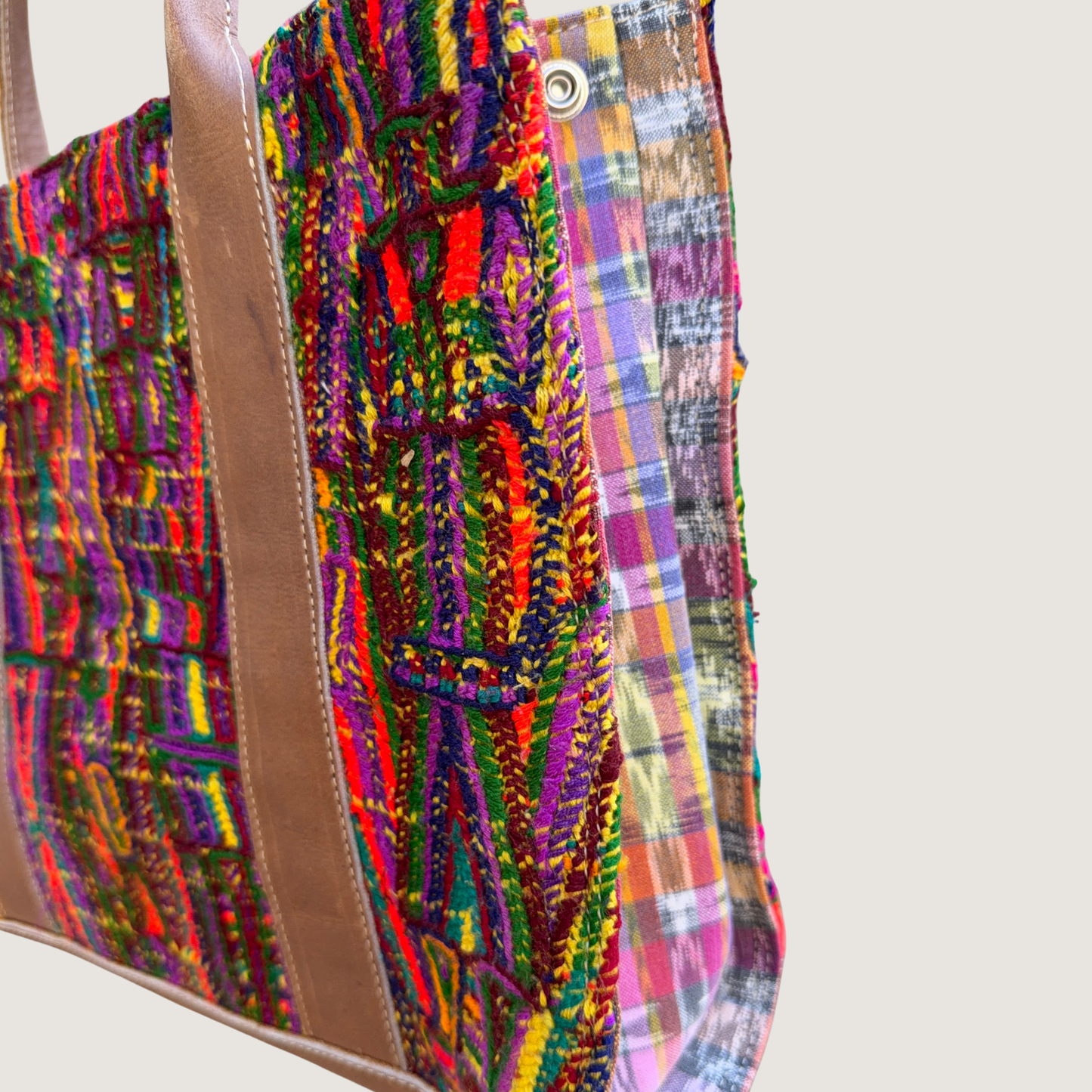 Handwoven Vintage Huipil Leather Tote