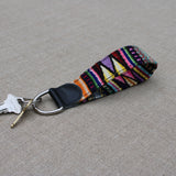Handwoven Keychain with Leather | Upcycled Mayan Textile Key Fob