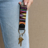 Handwoven Keychain with Leather | Upcycled Mayan Textile Key Fob