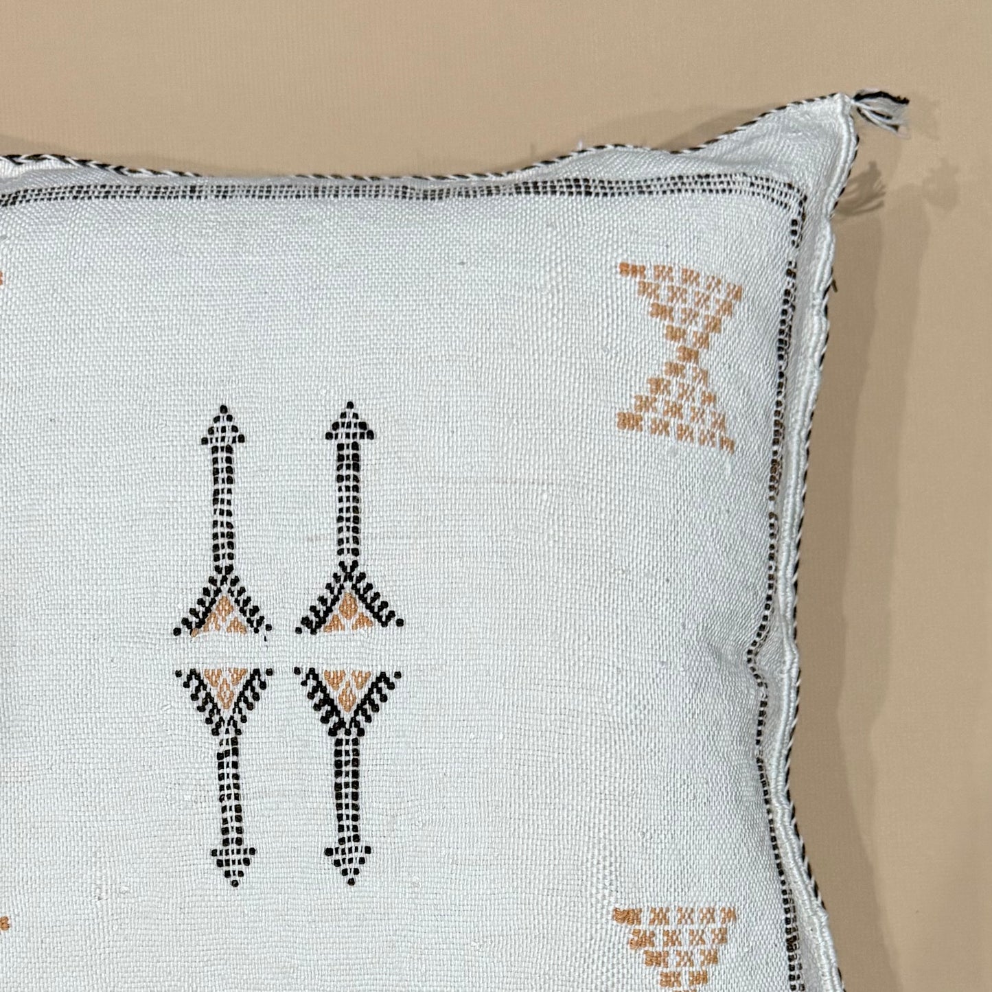 Ivory_Sabra_Cactus_Silk_Pillow_Cover_-Gold_Accents - Handwoven in Morocco