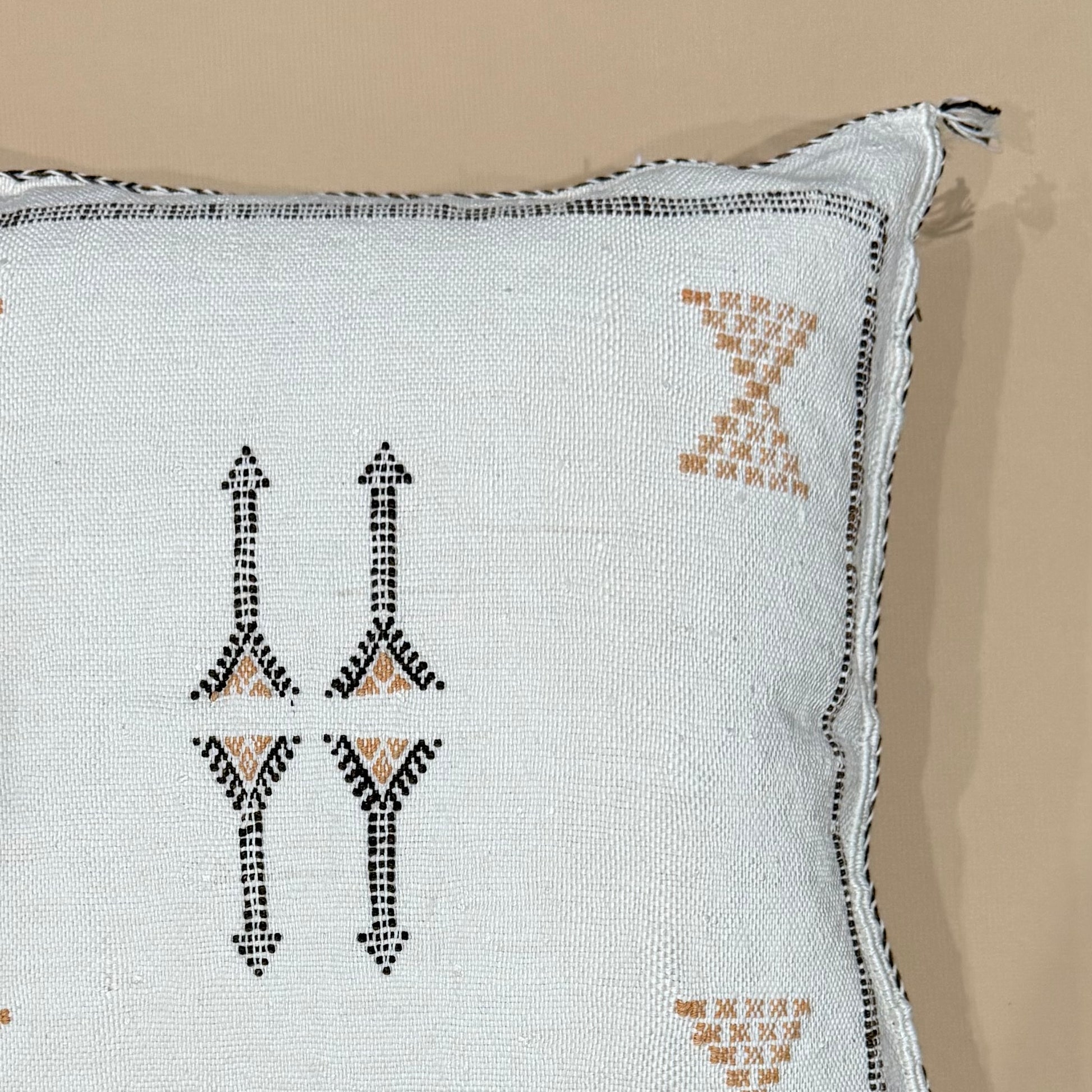 Ivory_Sabra_Cactus_Silk_Pillow_Cover_-Gold_Accents - Handwoven in Morocco
