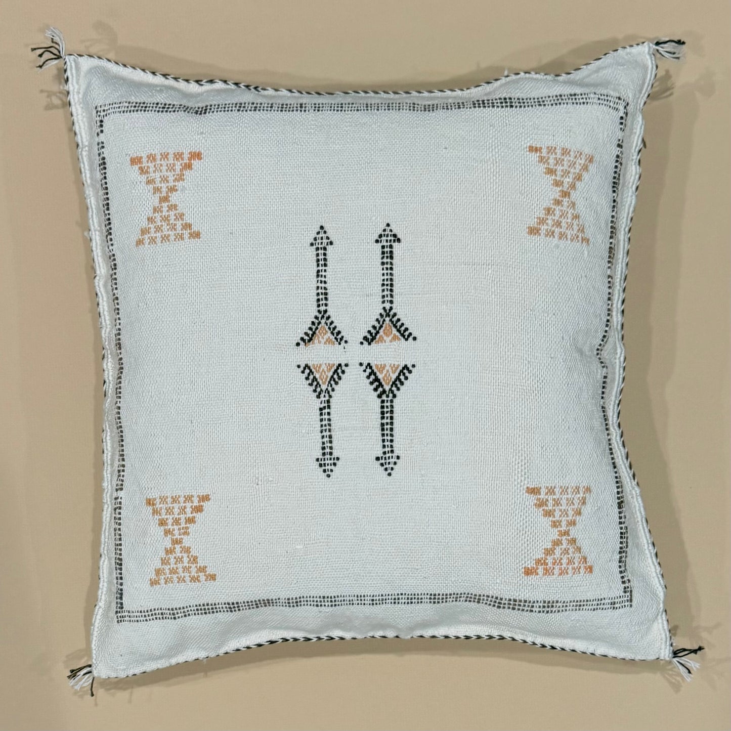 Ivory_Sabra_Cactus_Silk_Pillow_Cover_-_Gold_Accents Handwoven in Morocco