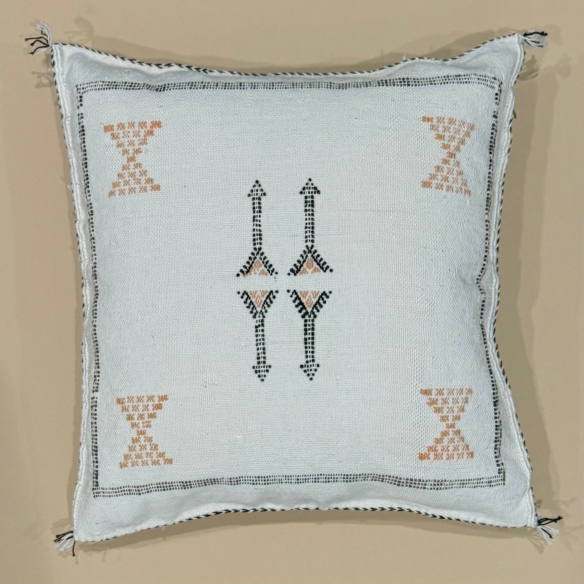 Ivory_Sabra_Cactus_Silk_Pillow_Cover_-_Gold_Accents Handwoven in Morocco
