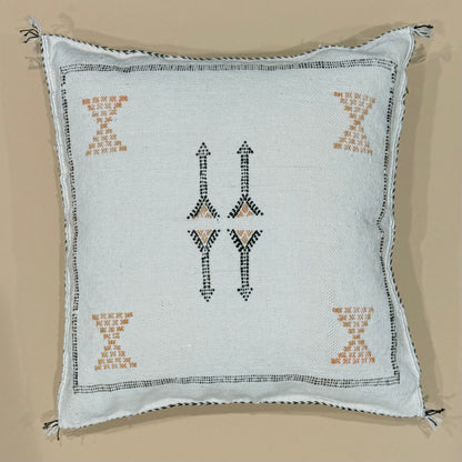 Ivory_Sabra_Cactus_Silk_Pillow_Cover_-_Gold_Accents Handwoven in Morocco