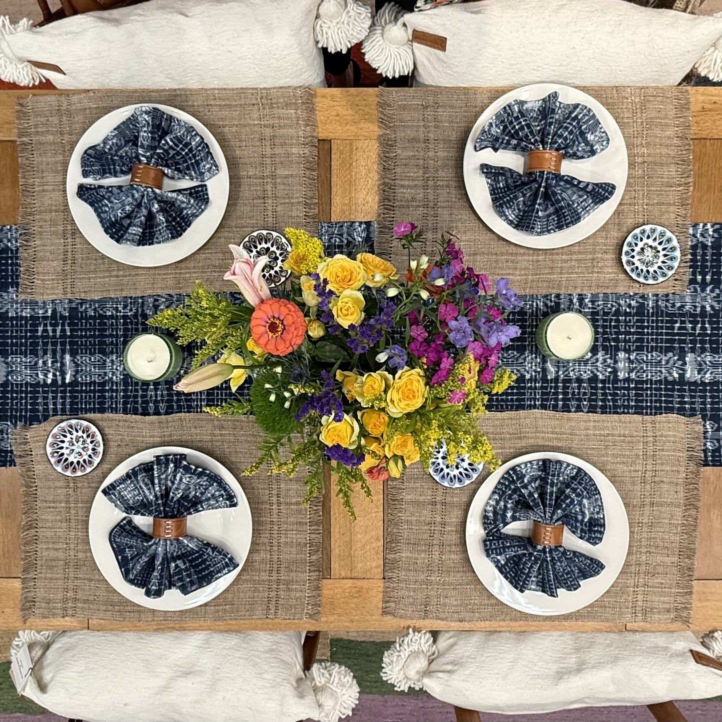 Handwoven Indigo Corte Table Runner | Reversible Jaspe & Denim