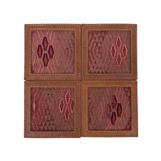 Huipil & Leather Coasters - Rose Diamond