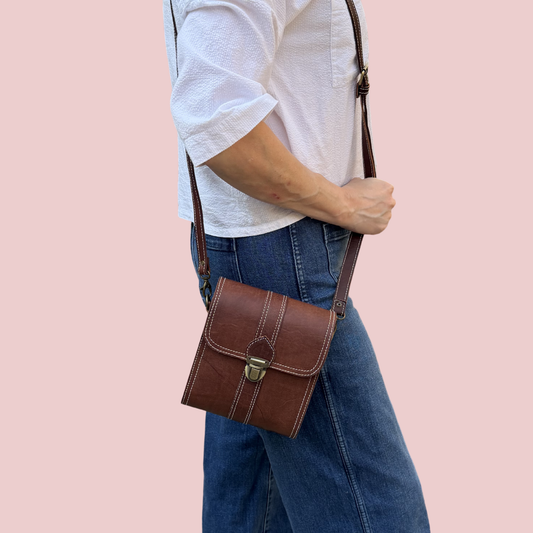 Leather Mini Crossbody (Chocolate)