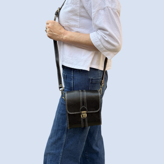 Leather Mini Crossbody (Black)