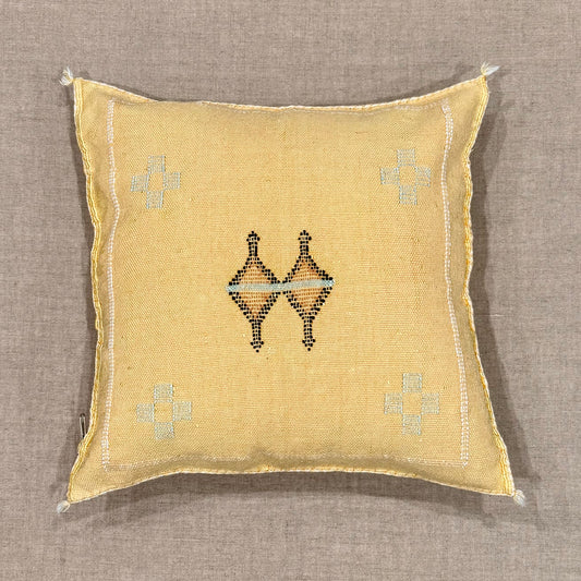 Light Gold Sabra Cactus Silk Pillow Cover - Handwoven in Morocco