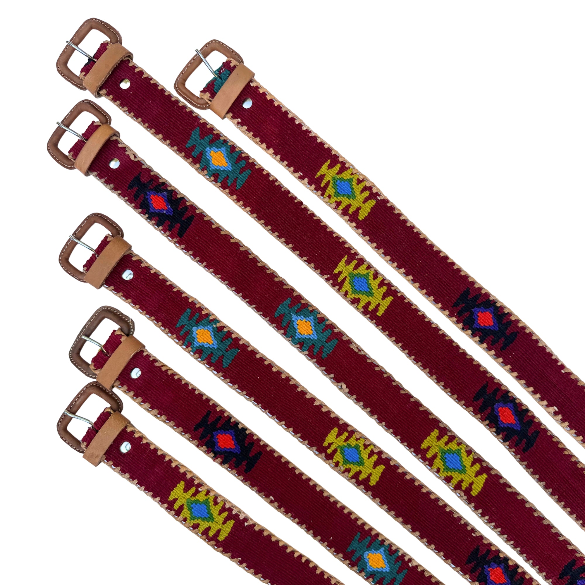 Maroon-Burgundy Handwoven Guatemalan Whip-Stitched Belt
