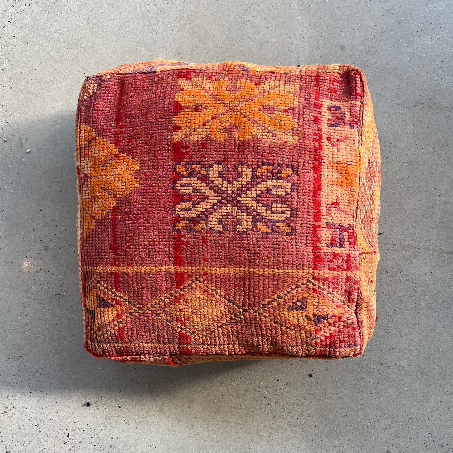 Moroccan Vintage Wool Rug Pouf - Terra Cota & Orange