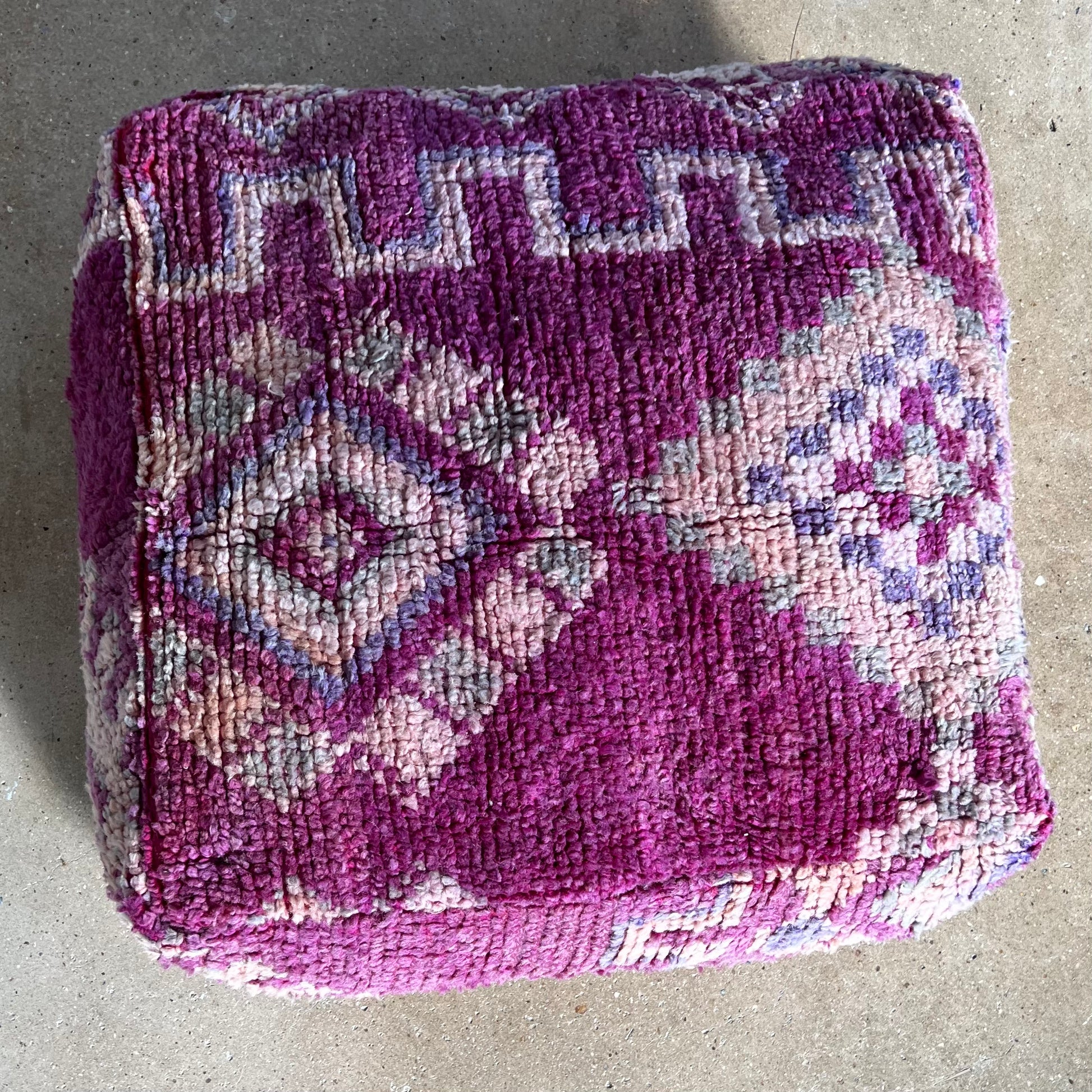 Moroccan Vintage Wool Rug Pouf - Plum Purple