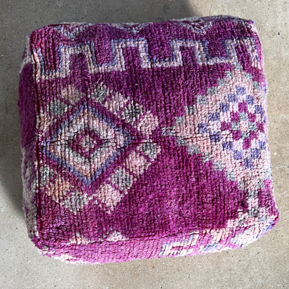 Moroccan Vintage Wool Rug Pouf - Plum Purple