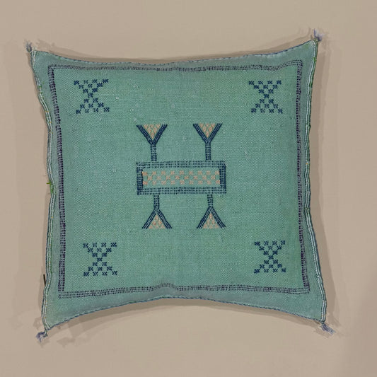 Muted Green Sabra Cactus Silk Pillow - Handwoven in Morocco