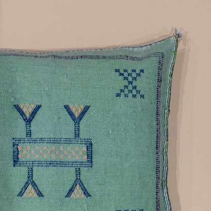 Muted Green Sabra Cactus Silk Pillow - Handwoven in Morocco