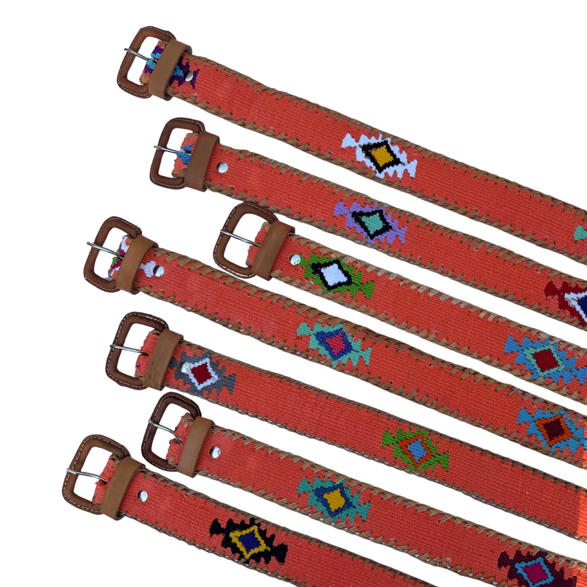 Orange-Coral Handwoven Guatemalan Whip-Stitched Belt