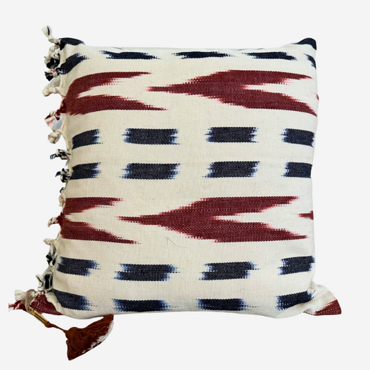 Jaspe pillow with fringe, white with brown and black accents - Intertwined: Handmade for Good.